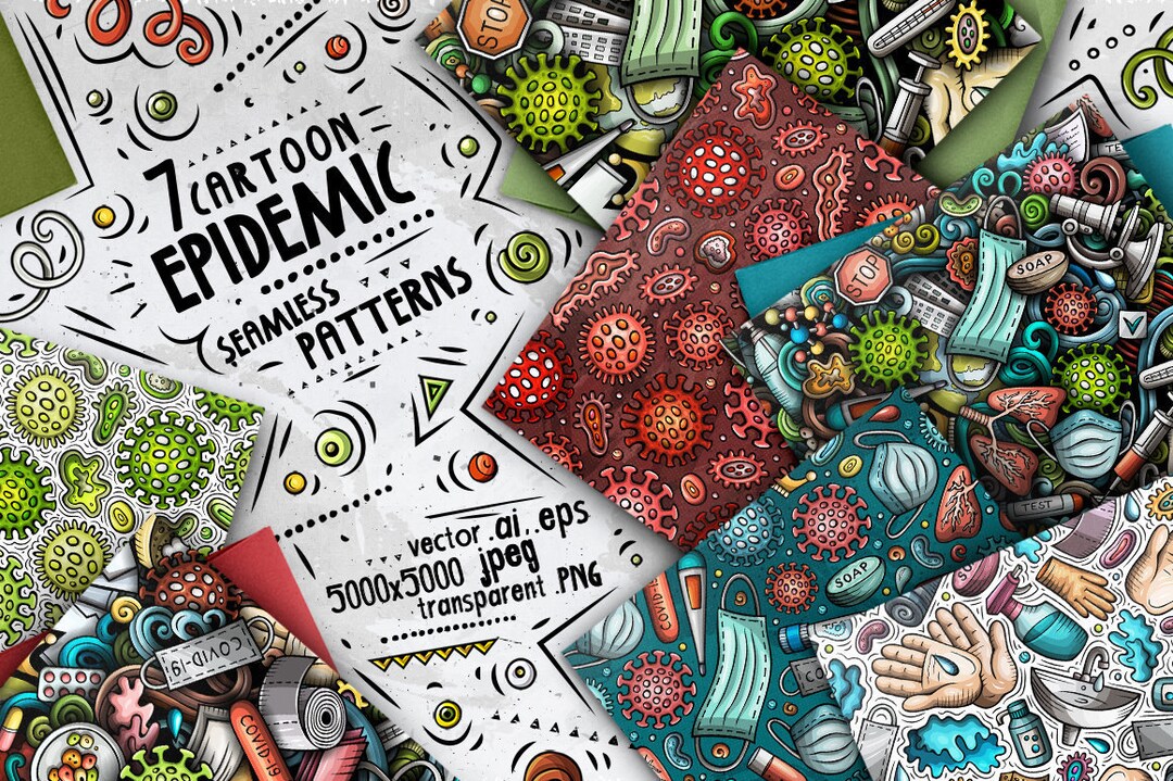 Pandemic Digital Paper Pack, Virus Seamless Patterns, Scrapbook Paper ...