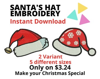 Santa's hat embroidery 2 designs in 5 sizes - Santa hat embroidery design Christmas embroidery design set holiday embroidery.