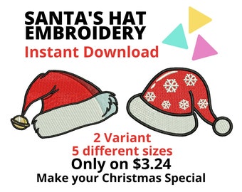Santa Hat Embroidery Design: Christmas Holiday Set (Digital Download)