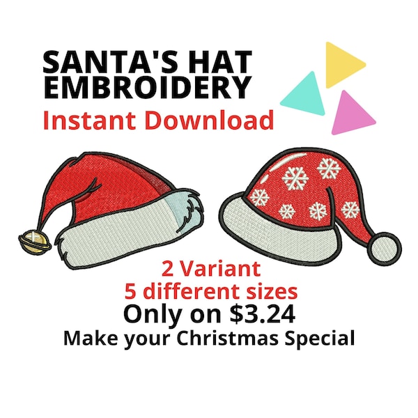 Santa's hat embroidery 2 designs in 5 sizes - Santa hat embroidery design Christmas embroidery design set holiday embroidery.