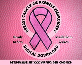 Awareness Ribbon Machine Embroidery File, Breast Cancer Awareness Embroidery Digitize, Custom Digitizing, Digital Download, PInk Ribbon Sew