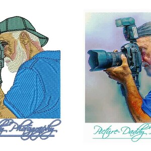 May include: An image of a photographer with a camera and flash. The photographer is wearing a blue shirt and a green cap. The text "Picture Daddy Photography" is at the bottom.