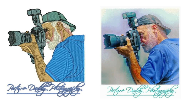 May include: An image of a photographer with a camera and flash. The photographer is wearing a blue shirt and a green cap. The text "Picture Daddy Photography" is at the bottom.