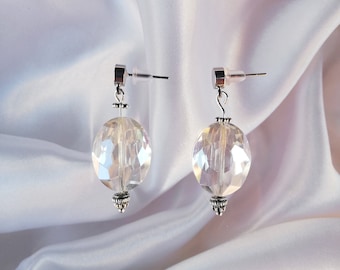 faceted crystal earrings, handmade czeh crystal, silver earrings, elegant statement earrings, gift idea earrings, handmade swarovski earring