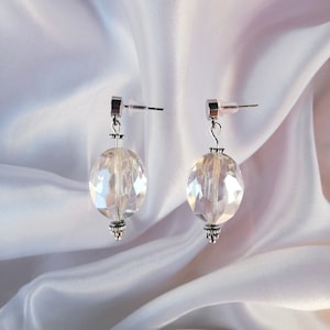 faceted crystal earrings, handmade czeh crystal, silver earrings, elegant statement earrings, gift idea earrings, handmade swarovski earring