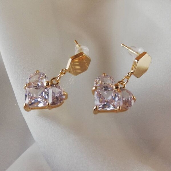 Pendientes chapados en oro, joyería fina elegante hechos a mano, pendientes chapados en oro de cristal, pendientes elegantes para  regalo