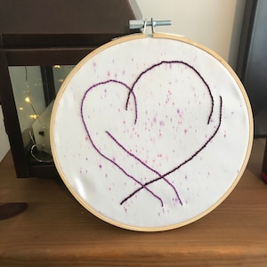 BTS Kpop two toned purple embroidery heart with purple and red watercolour background