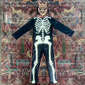 Antique Vintage 1920s Halloween Skeleton Masquerade Costume & Devil Mask Adult Size Medium