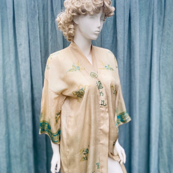 Antique 1920s Pongee Silk Dragons & Butterflies D… - image 2