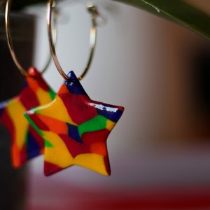 Large colourful funky star earrings • unique jewellery • 18K Gold plated brass • valentine&#39;s, birthday gift ideas • last minute gift idea