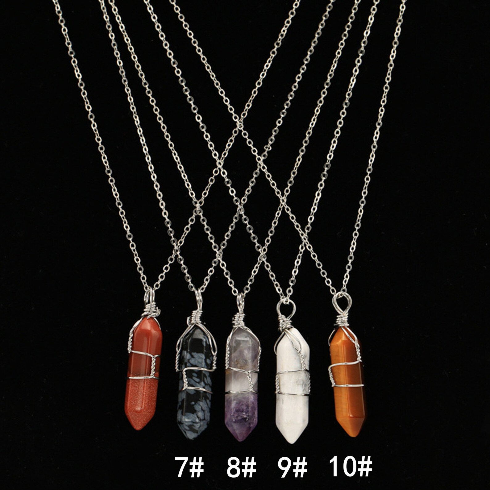 Healing Crystal Necklace Hexagon Point Gemstone Wrapped Etsy