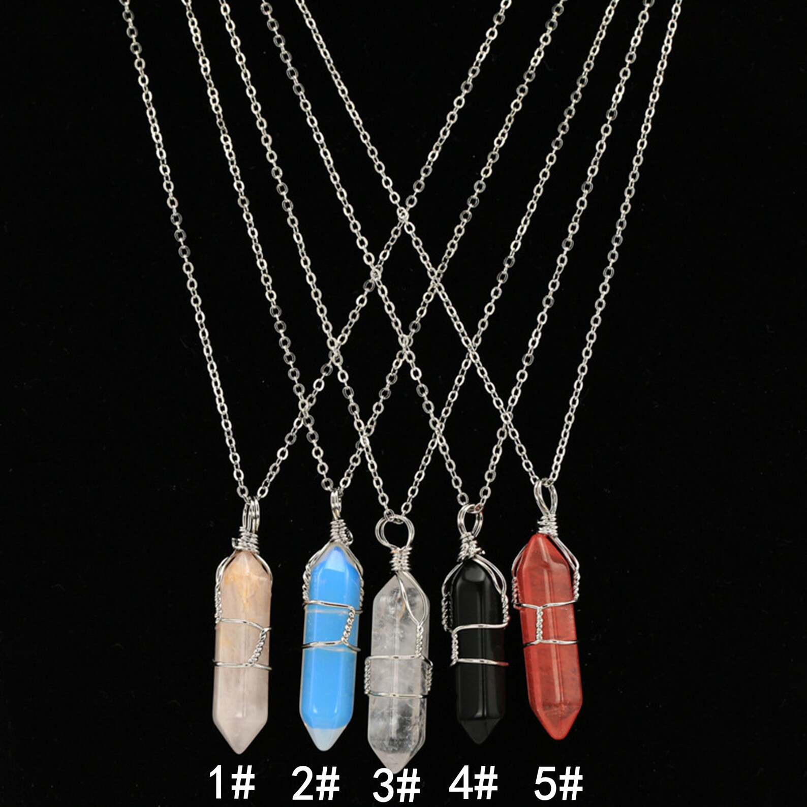 Healing Crystal Necklace Hexagon Point Gemstone Wrapped Etsy