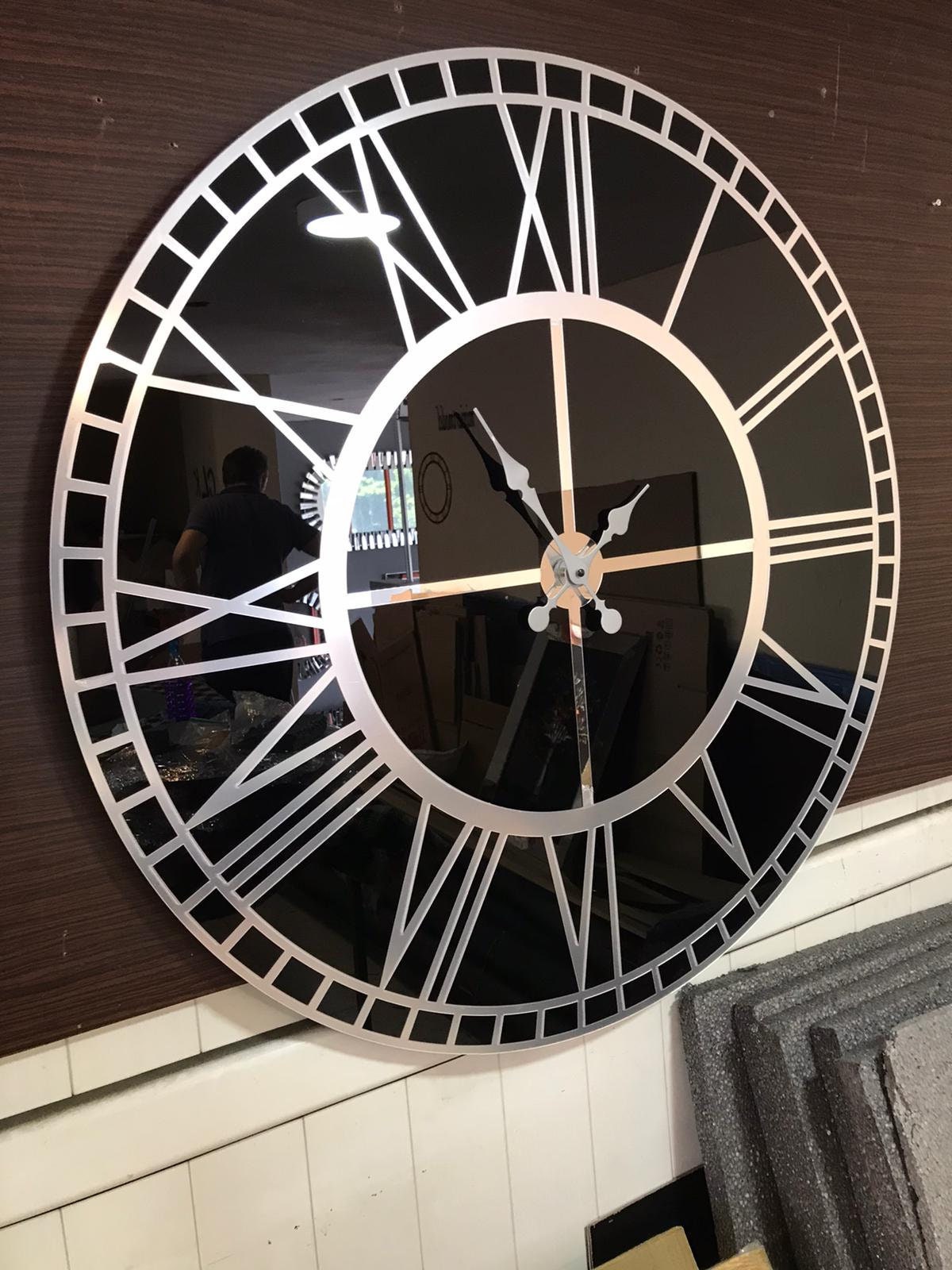 Real Mirror clockBlack color Large Wall clock Modern Clocks Etsy