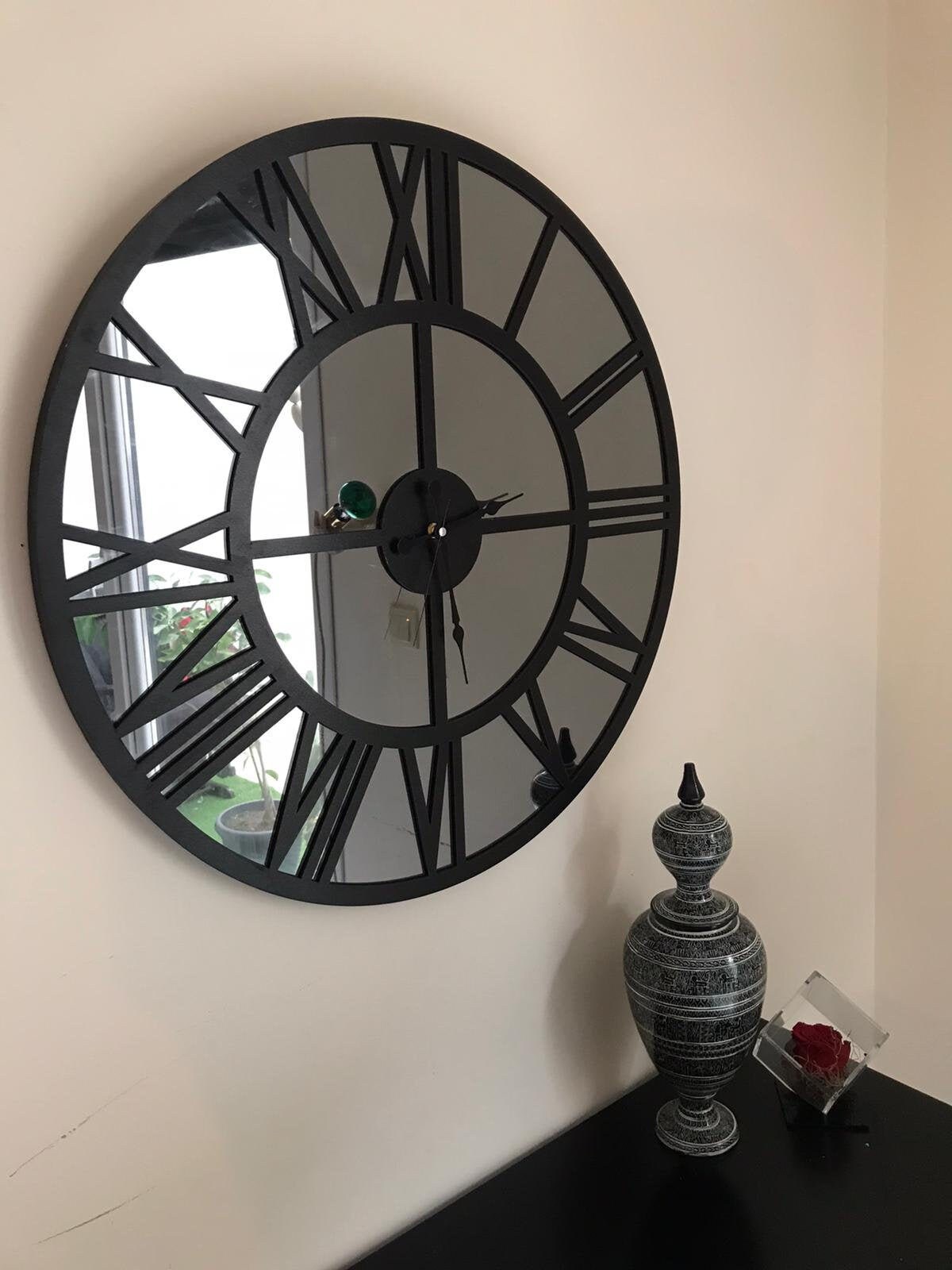 Real Mirror ClockBlack Large Wall clock Modern Clocks for Etsy
