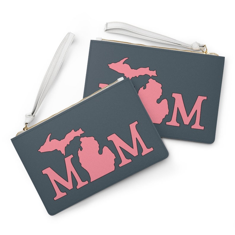 Purse for Mom Gift Idea for Mom Clutch Wristlet Michigan Themed Great Lakes Souvenir Michigander Pink on Dark Gray image 3