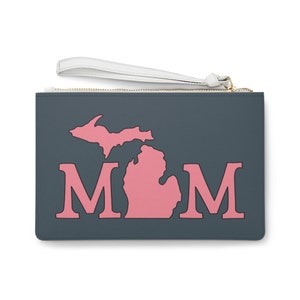 Purse for Mom Gift Idea for Mom Clutch Wristlet Michigan Themed Great Lakes Souvenir Michigander Pink on Dark Gray image 5