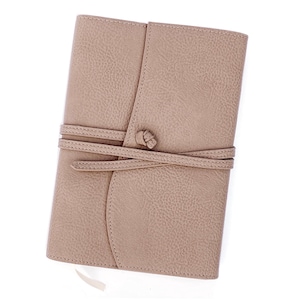Leather Journal and Cover by Bekah Rose, Refillable | Taupe Faux Leather Bound for A5 Journals with Lay-flat Binding