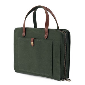 Canvas Bible Cover with Leather Accents for Women by Bekah Rose | Purse Style Case Zippered Closure (Green, Medium Bibles)