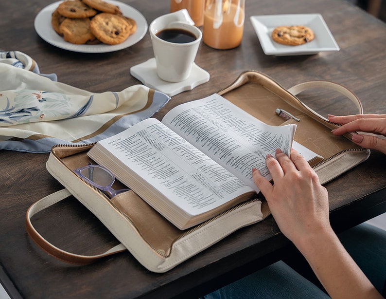 Canvas Bible Cover with Leather Accents by Bekah Rose | Zippered Purse Style image 9