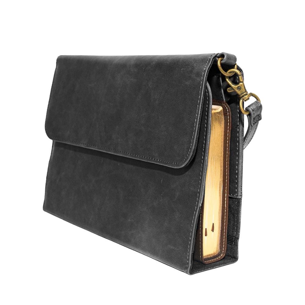 Couvre-bibles en cuir pour femme par Bekah Rose | Étui style sac à main en similicuir avec poignée amovible (noir rustique, bibles moyennes)