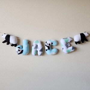 Personalized Fleece Childrens Banner Handsewn Custom Kids Name Garland Panda Theme Nursery