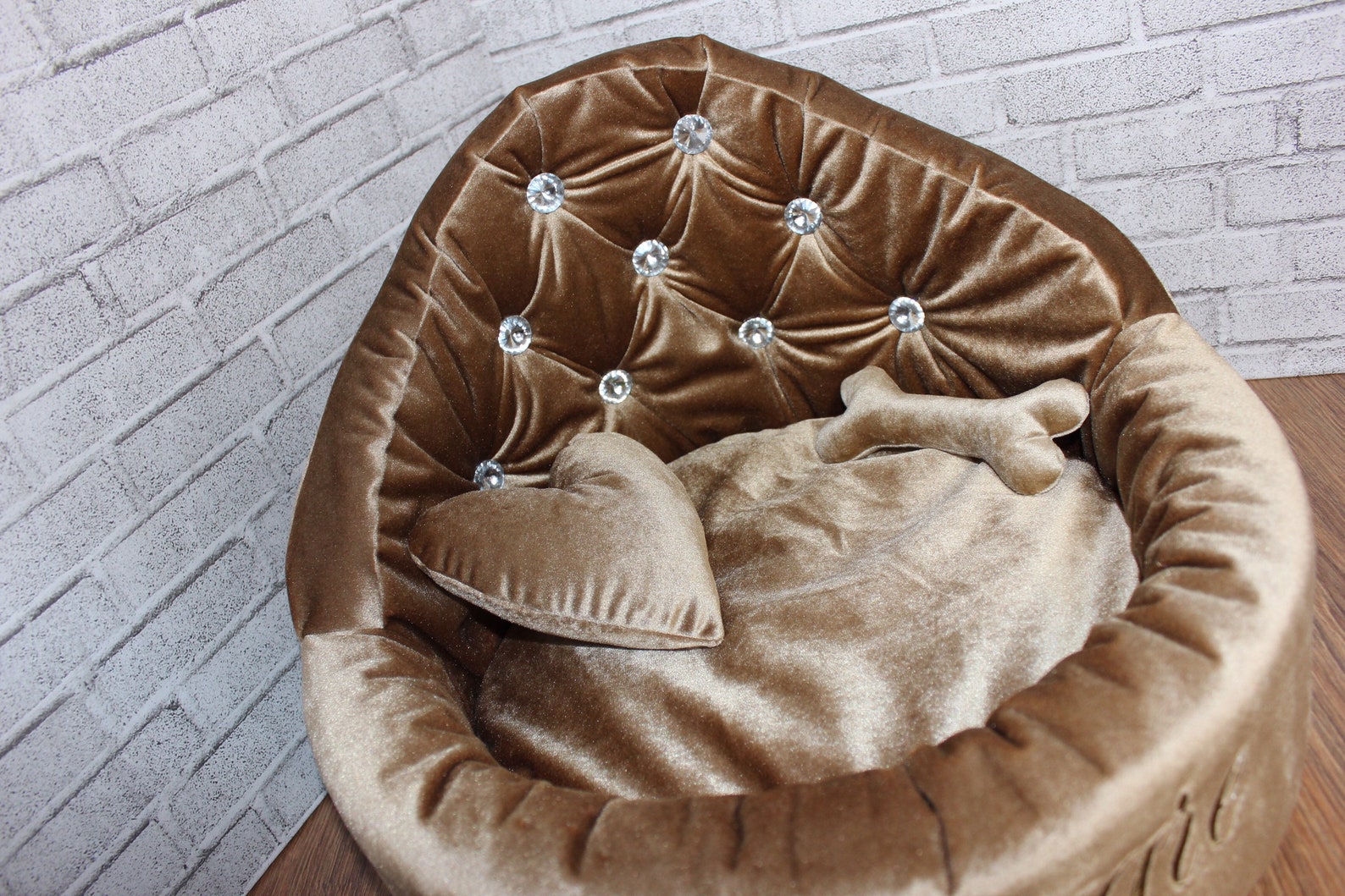 Gold velvet bed personalized pet bed small and medium breed Etsy