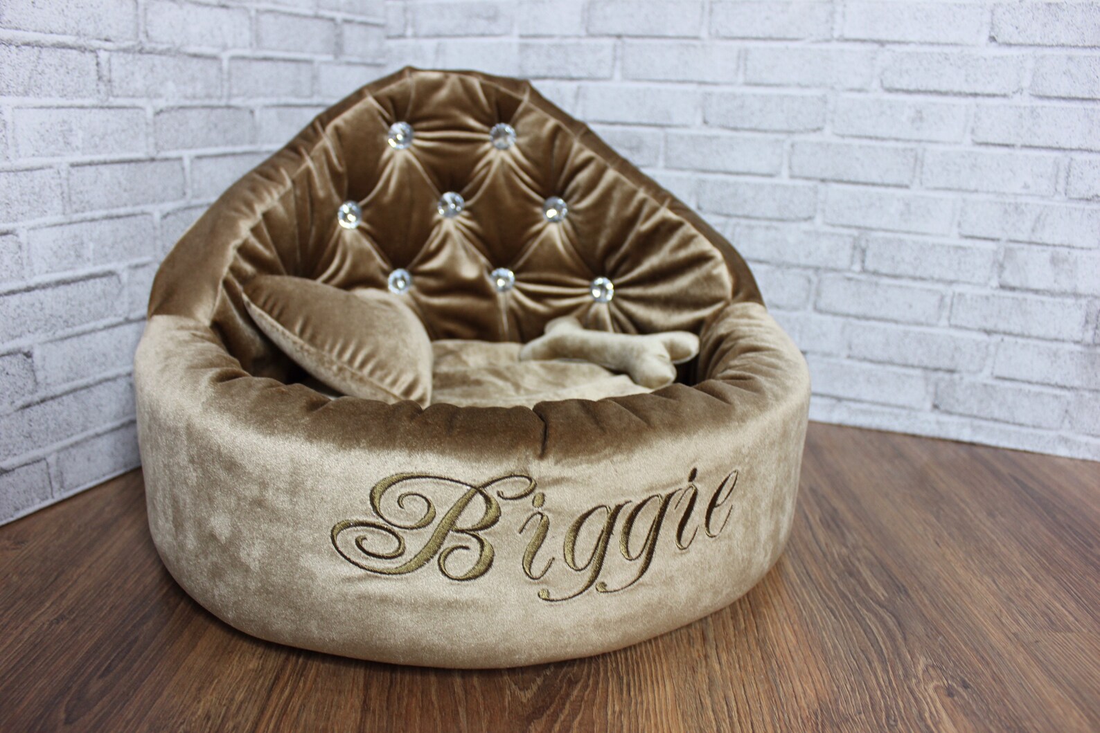 Gold velvet bed personalized pet bed small and medium breed Etsy