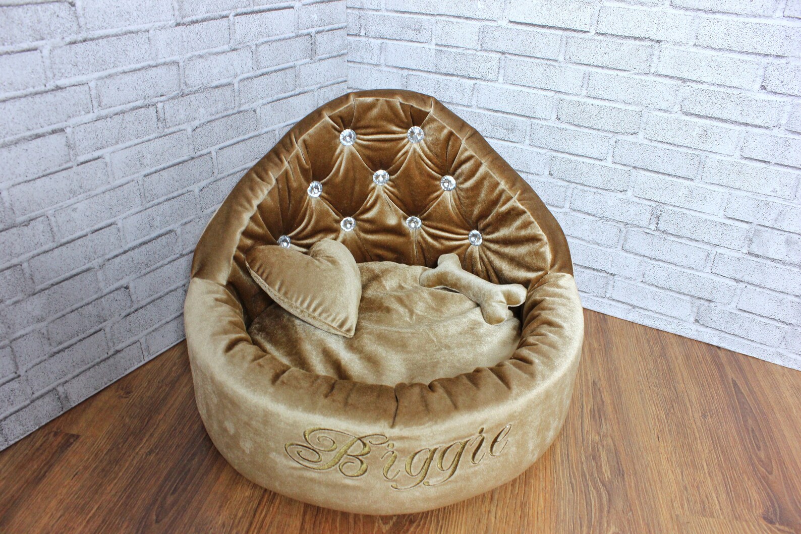 Gold velvet bed personalized pet bed small and medium breed Etsy