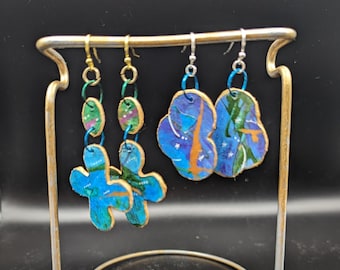 Collage Paper Earrings, Blue, Ear Wire, Lightweight, Style B only,  by Bonnie Hossack, Handmade