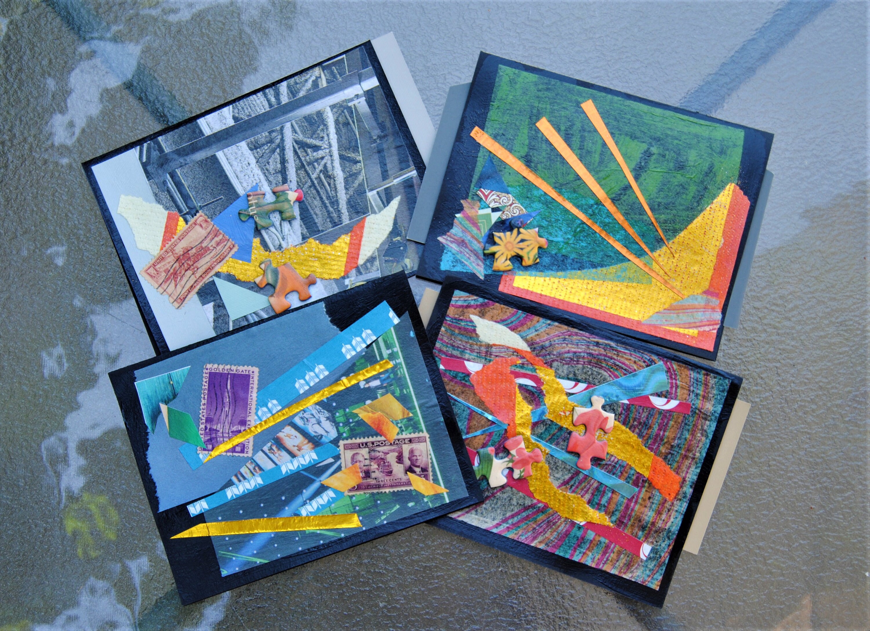 4Mixed Media Collage Greeting Cards by Bonnie Hossack Etsy