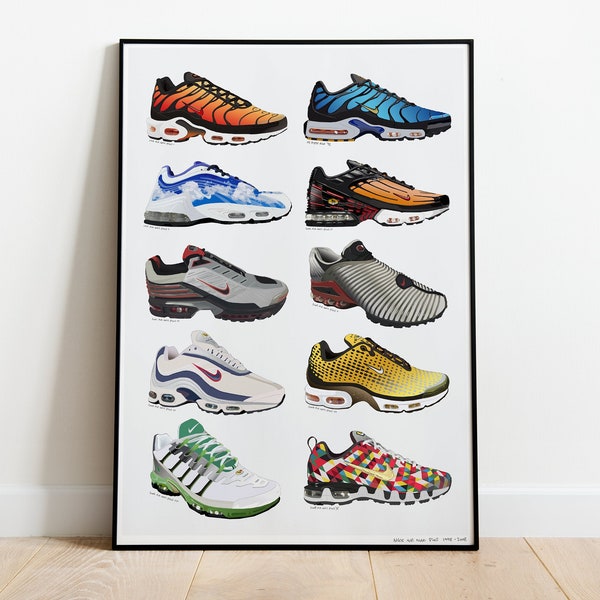 Nike TN History Poster 1998 -2008 Art Poster Air Max Plus tn Sneaker Illustration A4 or A3 | Signed by Artist & FREE GIFT