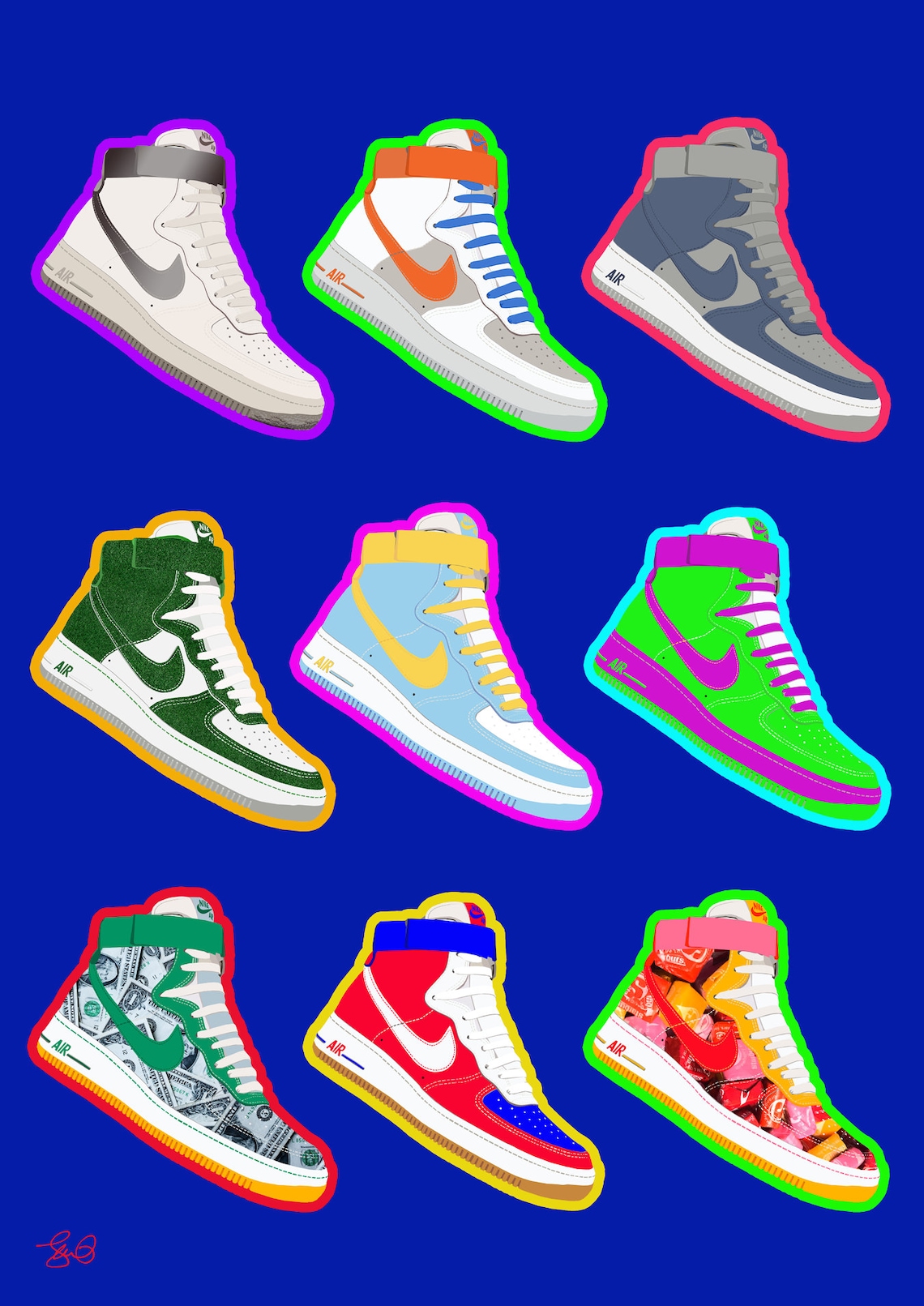 Nike Air Force 1 Poster Pop Art Print AF1 Sneaker Illustration A4 or A3 Signed by Artist & FREE 