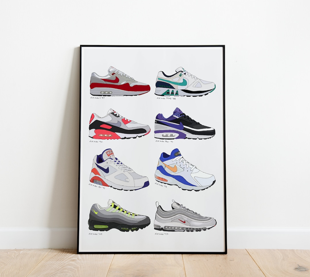 mosaico pegar acción Nike Air Max History Poster 1987-1997 Art Print Sneaker - Etsy México