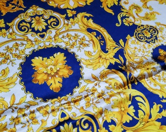 Fabric Silk Stretchbaroque in Navy and Gold Inkjet - Etsy