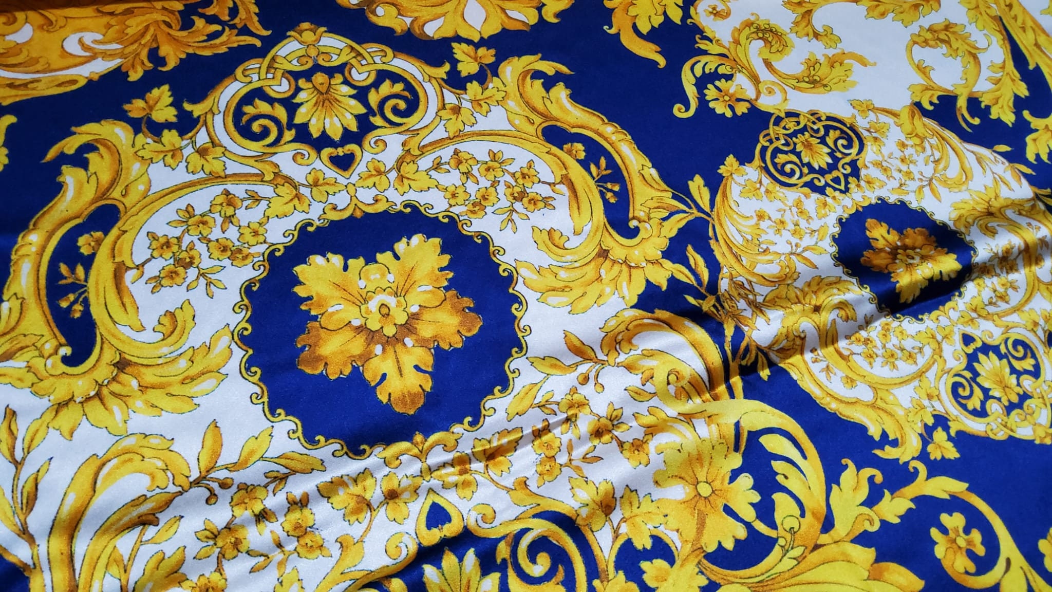 Buy Fabric Silk Stretchbaroque in Navy and Gold Inkjet Online in