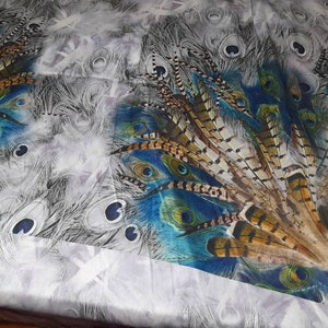 Italian Designer Silk Fabric Alta Moda with Peacock feathers pattern print silk/panel 135*70 cm