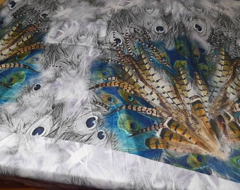 Italian Designer Silk Fabric Alta Moda with Peacock feathers pattern print silk/panel 135*70 cm
