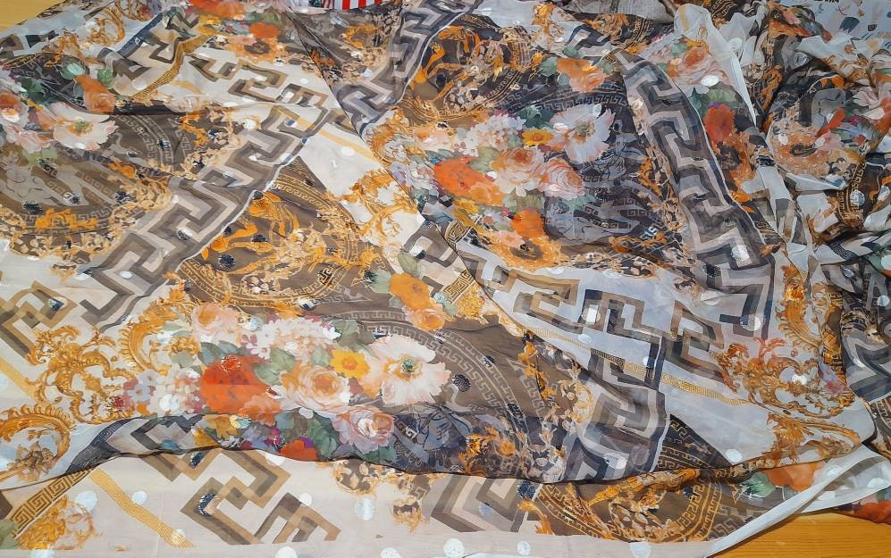 Devore Floral Pattern Exclusive Silk Chiffon Devore With Velvet Dots,floral Pattern - Etsy