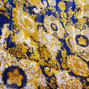 Silk peken chiffon Alta Moda in two colors, Baroque in Navy and Gold with silk stripes(peken silk) Inkjet technique,Limited Only