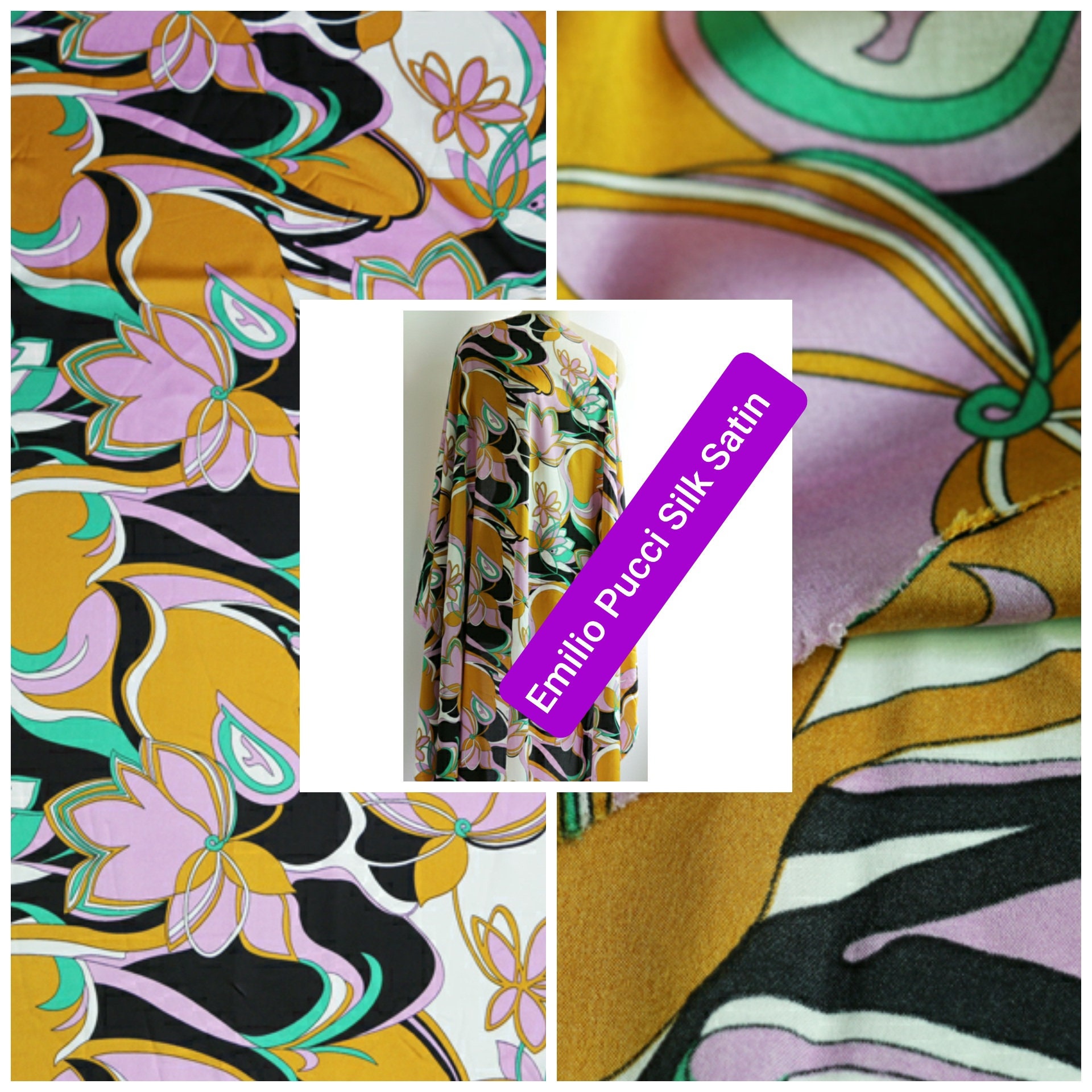 Pucci Silk Satin Crepe Fabric/Floral Design Tunic Fabric/Designer