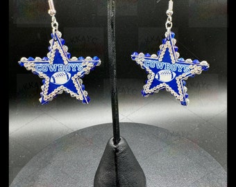 Cowboys Star Dangle Earrings 3D Printed Game Day Accessory, Blue Silver  Fan Gift