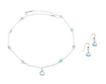 Conjunto de collar y pendientes de lágrima con topacio azul suizo - Plata de ley