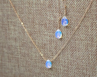 Minimalist Opalite Jewelry Set: 14k Gold Filled Necklace and Earrings