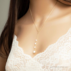PEARL LARIAT NECKLACE - Handmade Pearl Necklace - Freshwater Pearl Necklace - Dainty Wedding Necklace - June Birthstone - Gift for Her