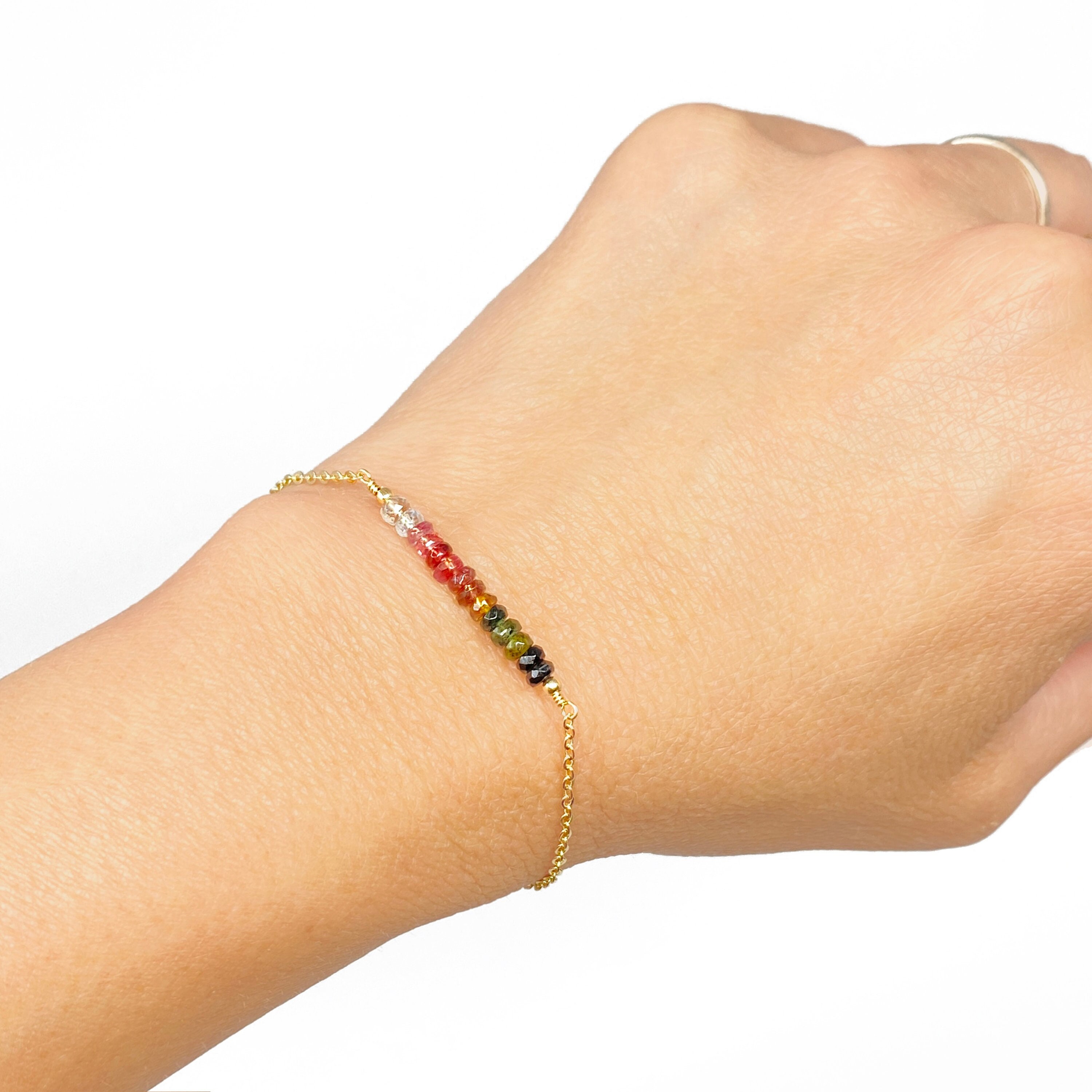 ウォーターメロントルマリンブレスレット：繊細な14Kゴールドフィルド