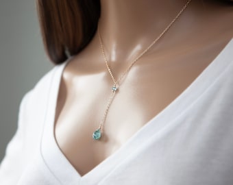 Minimalist AQUAMARINE LARIAT NECKLACE - Aquamarine Necklace Gold - Aquamarine Necklace Silver - Y Necklace - March Birthstone - Gift for Her