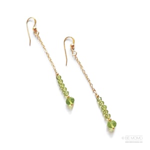 Dainty Peridot Drop Earrings: 14k Gold Filled, August Birthstone