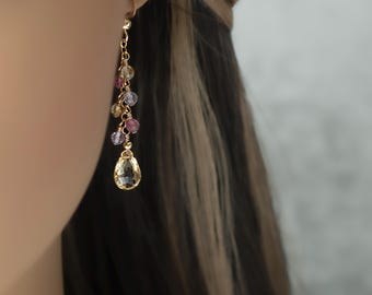Citrine Drop Earrings: Lavender Amethyst, Pink Tourmaline Accents