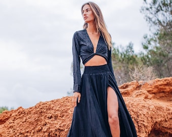 Boho Maxi Skirt Women • Bohemian Long Maxi Skirt • Black fall skirts • Black Maxi Skirt • Formal Maxi Skirt • Romantic Goddess • Bohemian