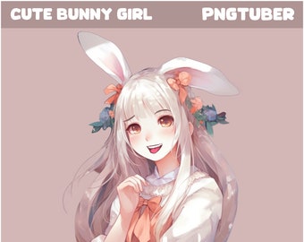 Cute Bunny Girl PNGTuber – Premade Anime Avatar, 12 Expressions
